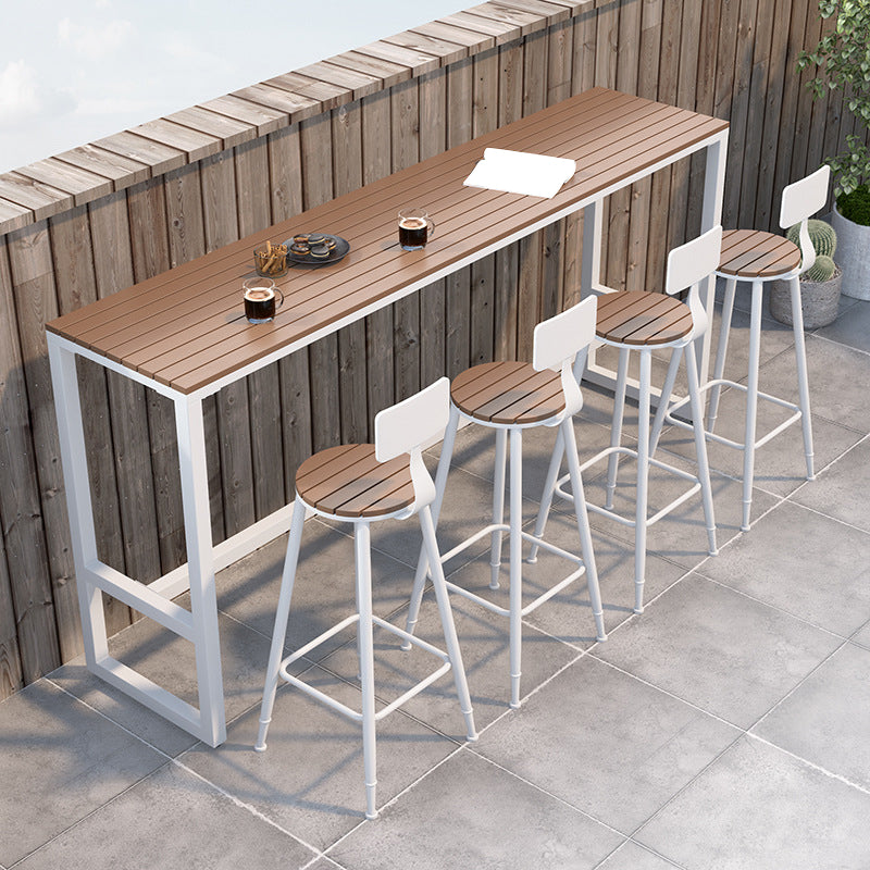 Rectangle Brown Top Bar Table Trestle Base Dining Table for Coffee Room