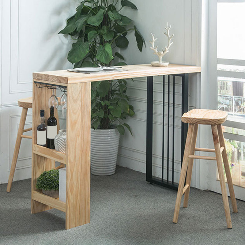 Modern Solid Wood Bar Table Dining Table with Storage Shelves