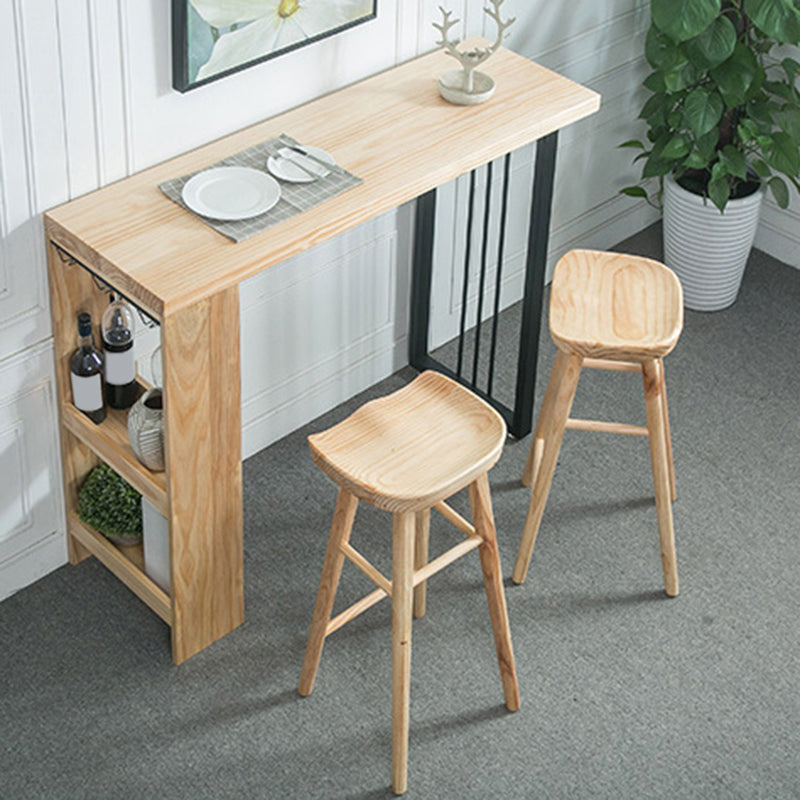 Modern Solid Wood Bar Table Dining Table with Storage Shelves