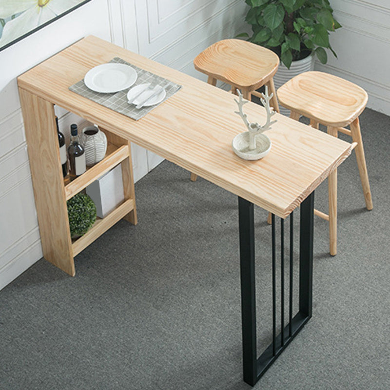 Modern Solid Wood Bar Table Dining Table with Storage Shelves