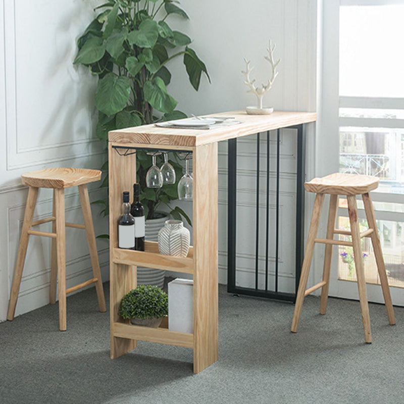 Modern Solid Wood Bar Table Dining Table with Storage Shelves
