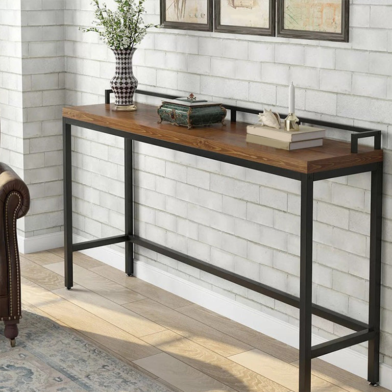 Modern 41.3"H Bar Table Black Iron Solid Wood Dining Table for Outdoor