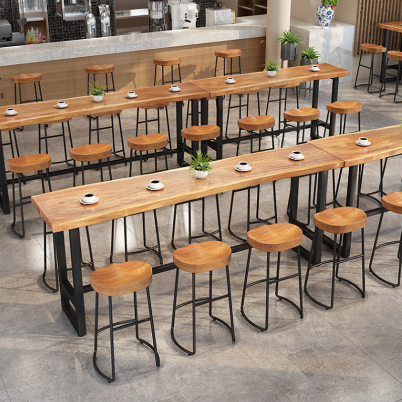 Glam Metal Base Bar Table Black Iron Solid Wood Pub Table for Patio