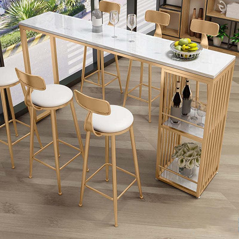Glam Bar-height Table Stone and White Bar Table with 2 Shelve
