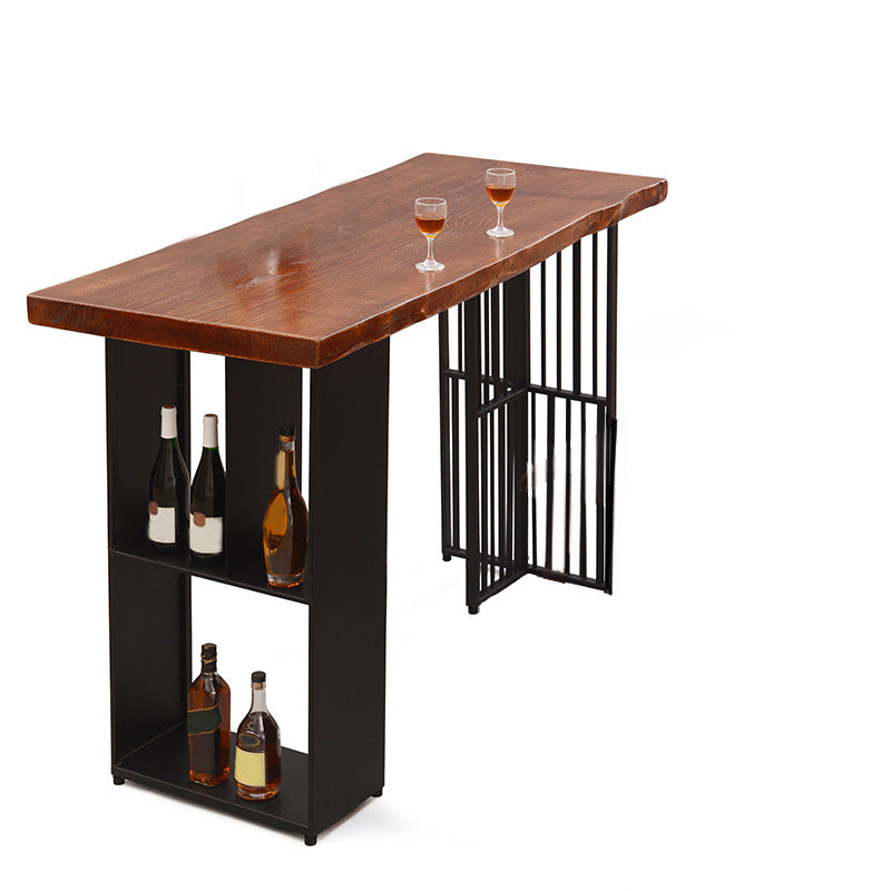 Modern Bar-height Table Solid Wood Top Pub Table with 2 Shelve