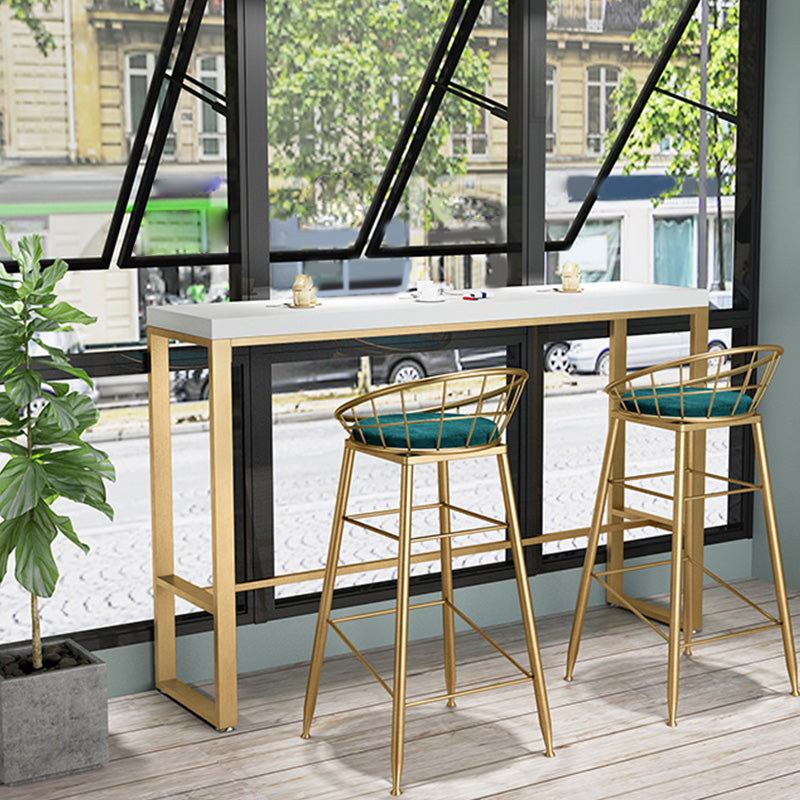 Glam Bar-height Table Solid Wood Top Pub Table with Gold Metal Base