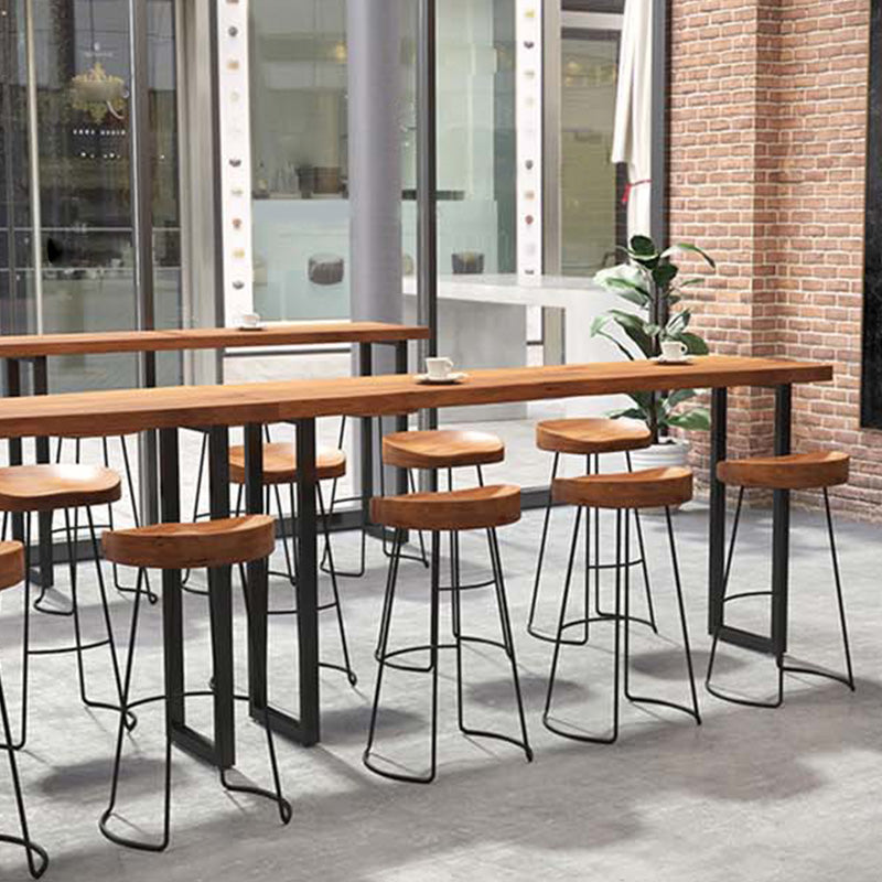 Modern Bar-height Table Solid Wood Top Pub Table with Black Metal Base