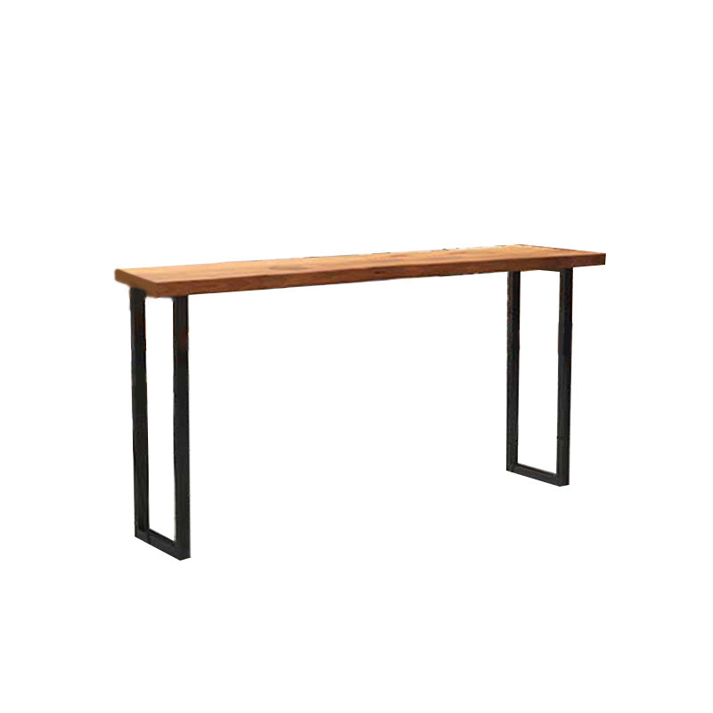 Modern Bar-height Table Solid Wood Top Pub Table with Black Metal Base