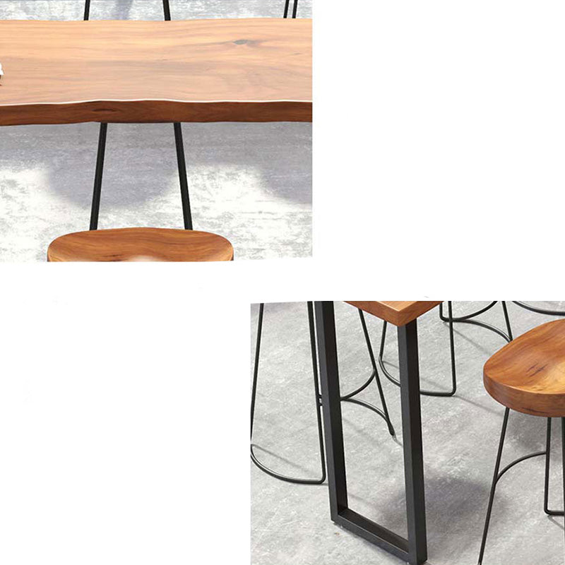 Modern Bar-height Table Solid Wood Top Pub Table with Black Metal Base