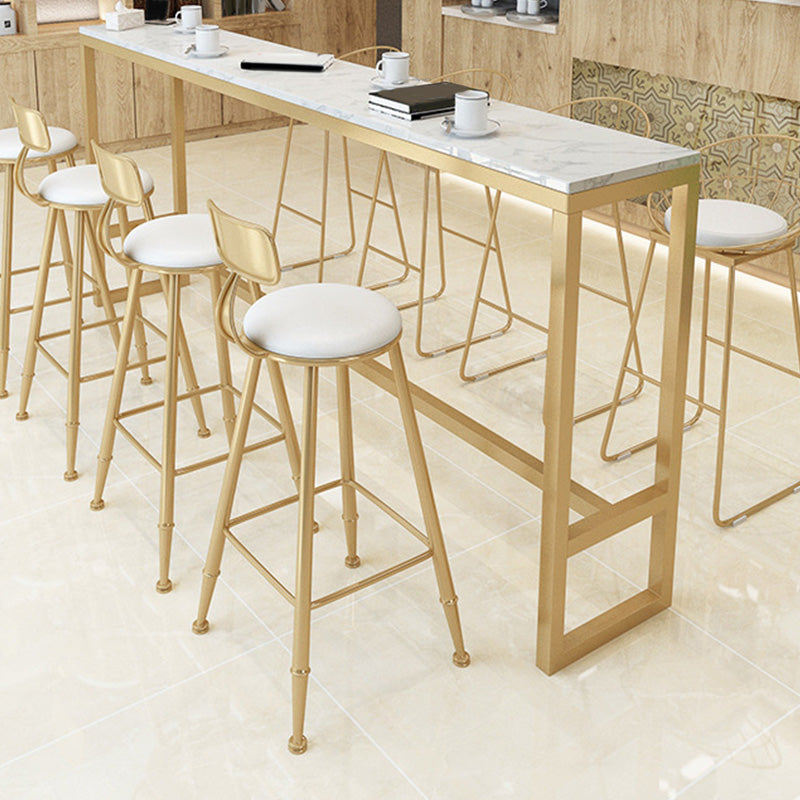 Glam Bar-height Table White Faux Marble Top Fixed Pub Table for Patio