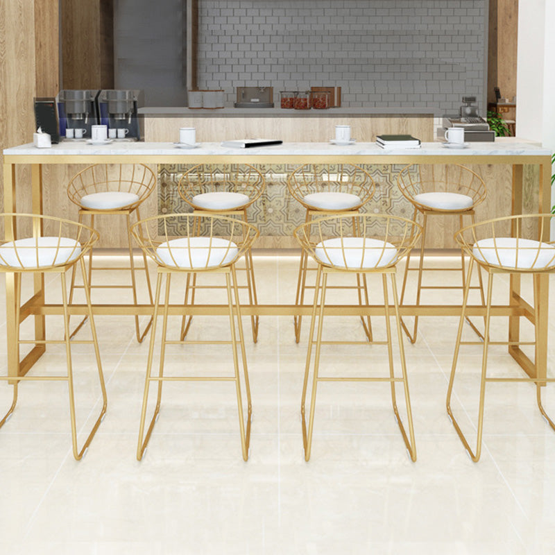 Glam Bar-height Table White Faux Marble Top Fixed Pub Table for Patio