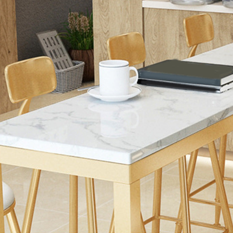 Glam Bar-height Table White Faux Marble Top Fixed Pub Table for Patio