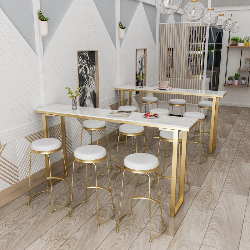 Faux Marble Top Table Modern Style Bistro Pub Table with Metal Base