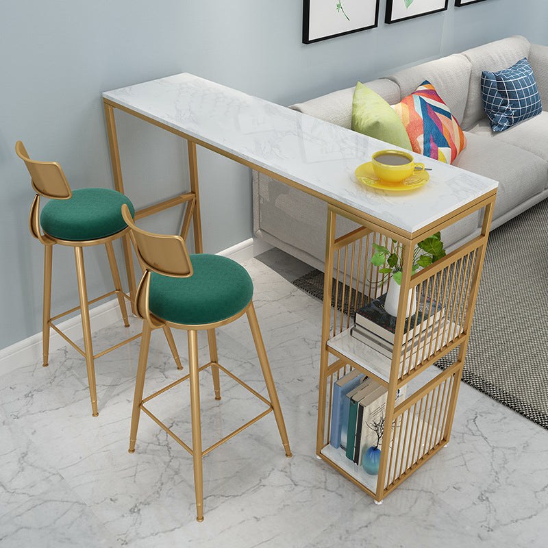 Metal Base Bar Table Rectangular Faux Marble Top Bistro Pub Table