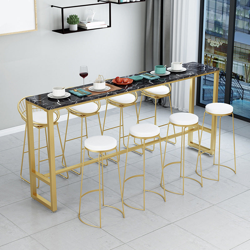 Metal Base Bar Table Rectangular Stone Top Bistro Pub Table with Gold Base