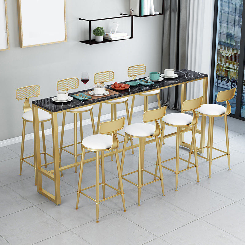 Metal Base Bar Table Rectangular Stone Top Bistro Pub Table with Gold Base