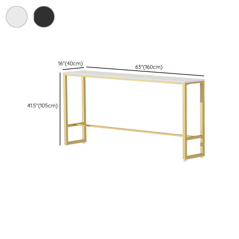 Metal Base Bar Table Rectangular Stone Top Bistro Pub Table with Gold Base