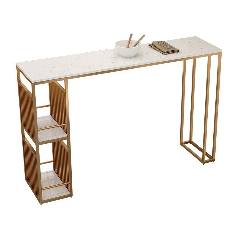Glam Faux Marble Bar Counter Table Rectangle Bar Counter Table with Metal Legs