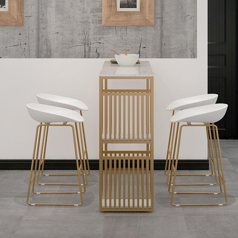 Glam Faux Marble Bar Counter Table Rectangle Bar Counter Table with Metal Legs