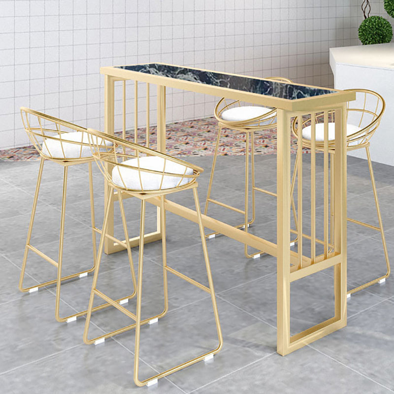 Modern Pub Height Dining Table Faux Marble Top Pub Table for Patio Use