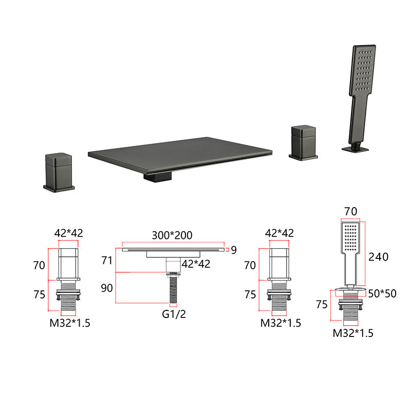 Modern Bathroom Faucet Copper Wall Mounted Waterfall Bathtub Faucet