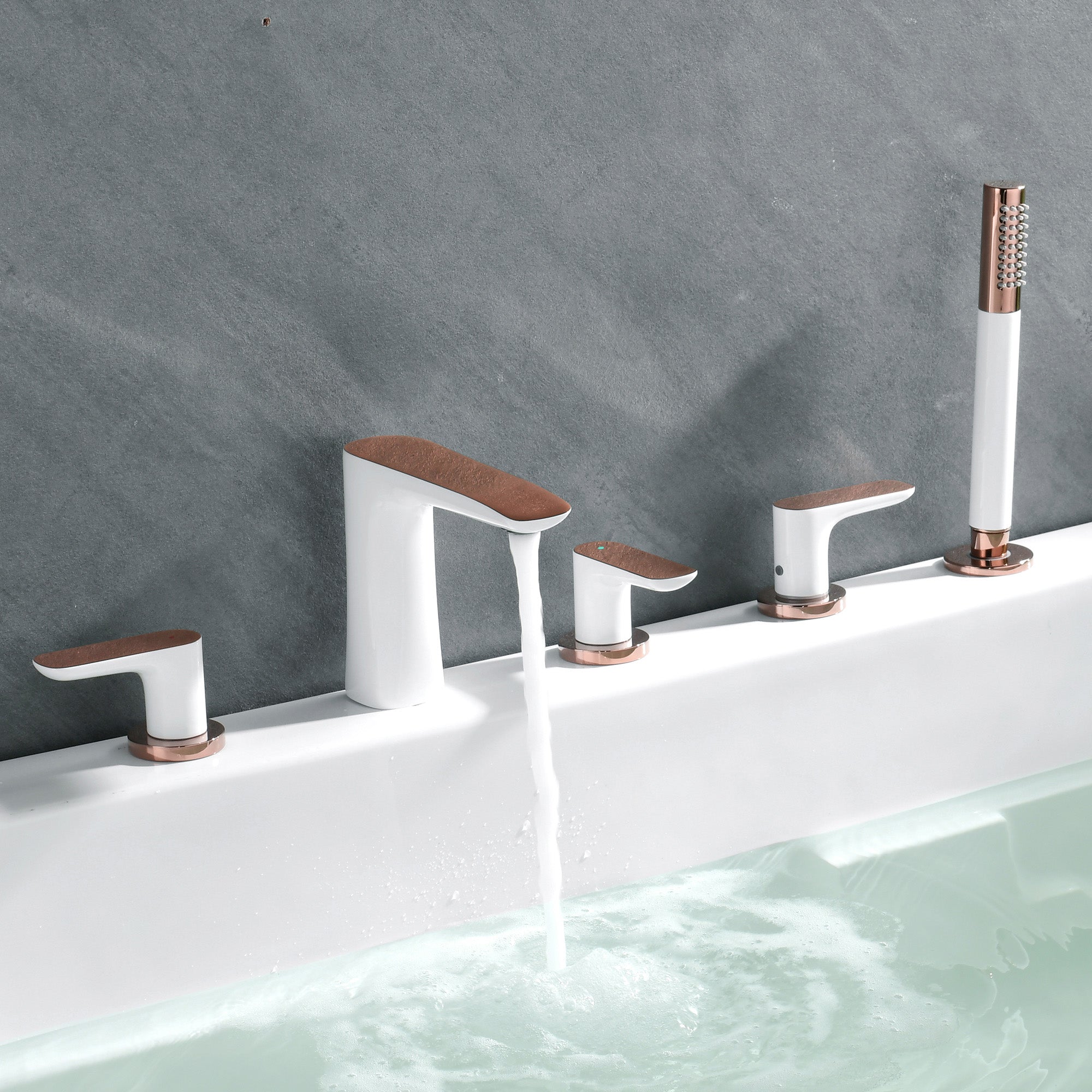 Modern Bathroom Faucet Black and White Copper Deck Mounted Tub Faucet