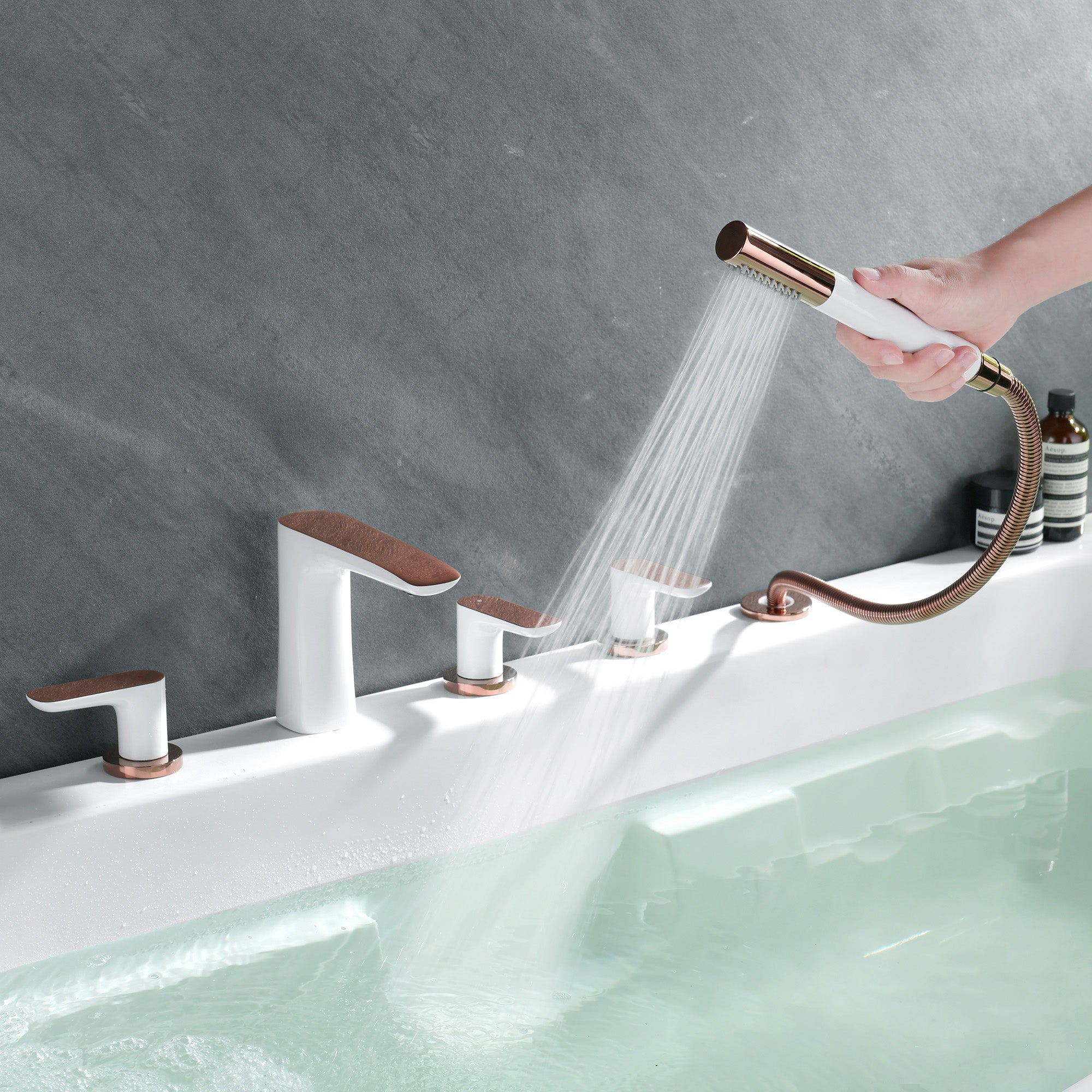 Modern Bathroom Faucet Black and White Copper Deck Mounted Tub Faucet