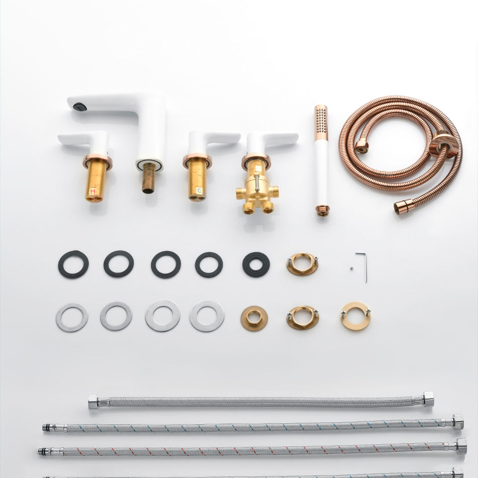 Modern Bathroom Faucet Black and White Copper Deck Mounted Tub Faucet