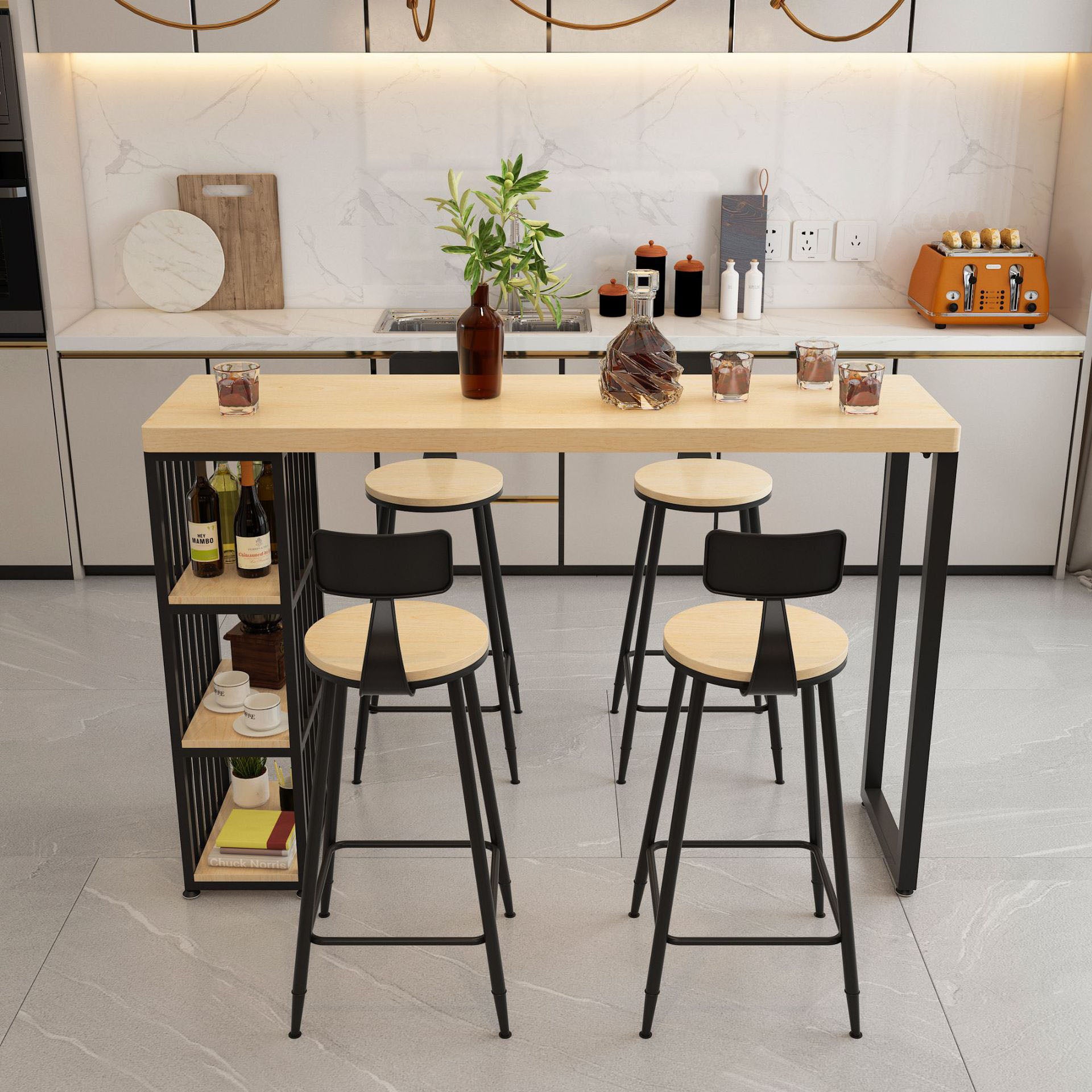 1/2/3/5 Pieces Bar Table and Stools Modern Bar Stool and Table Set