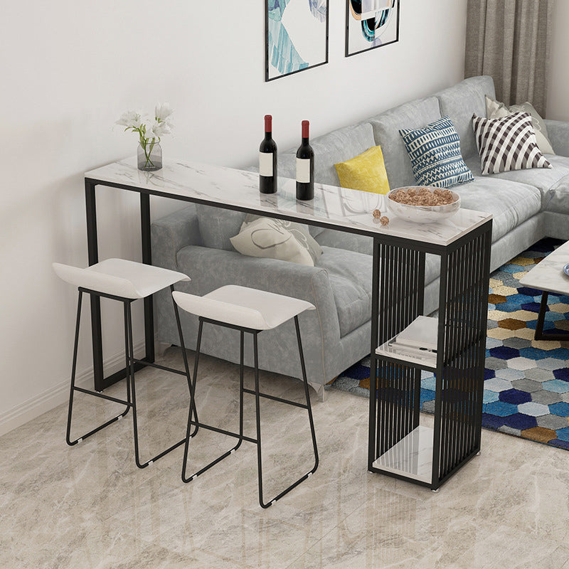 Modern Style Bar Table 1/3 Pieces Rectangle Faux Marble Counter Set