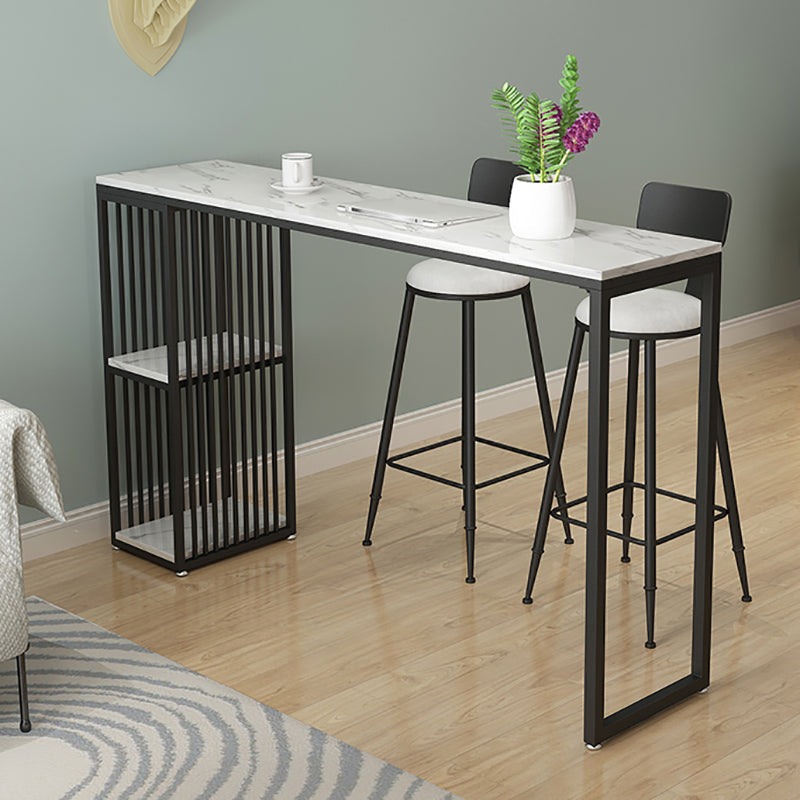 Modern Style Bar Table 1/3 Pieces Rectangle Faux Marble Counter Set