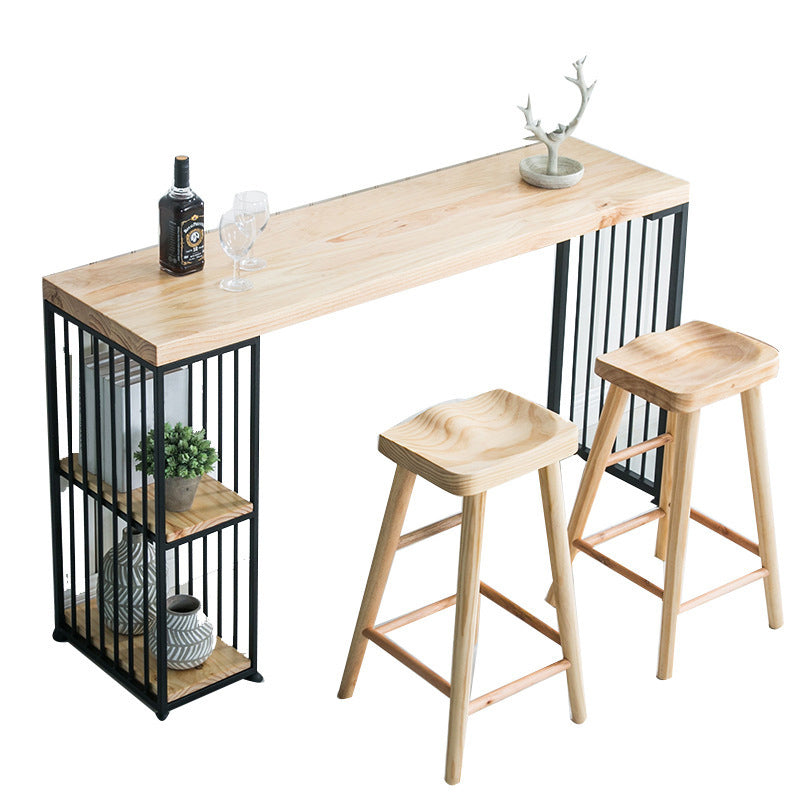 Natural Bar Table Set Industrial 1/3 Pieces Rectangle Solid Wood Counter Table Set