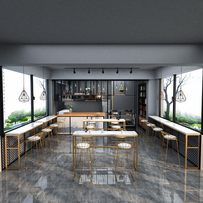 Faux Marble Bar Table Set Glam Style 1/3/5 Pieces Rectangle Counter Table