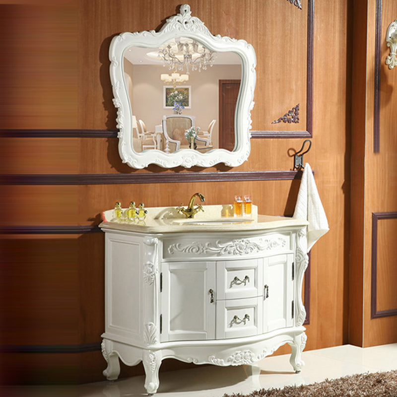 Traditional Bathroom Sink Vanity Wood Cabinet and 2 Drawers Mirror Included Vanity Set