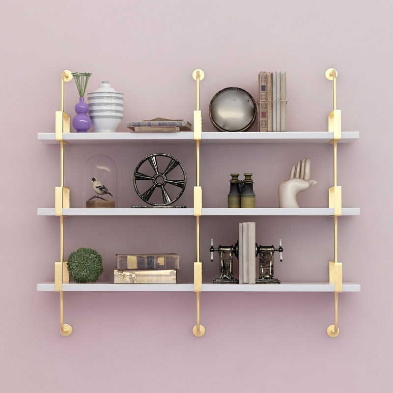 Metal and Wood Glam Shelf Bookcase Gold Wall Mounted Bookshelf for Office