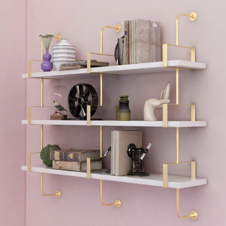 Metal and Wood Glam Shelf Bookcase Gold Wall Mounted Bookshelf for Office