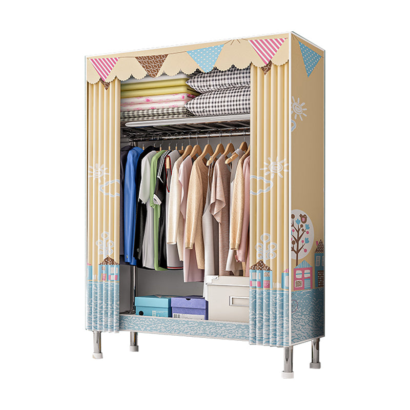 Contemporary Wardrobe Armoire with Shelves Steel Wardrobe Closet for Bedroom