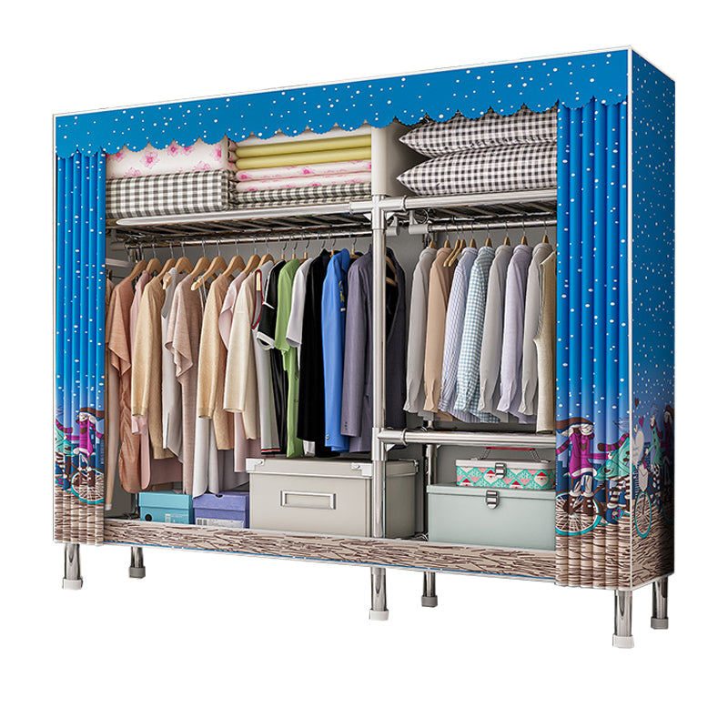 Contemporary Wardrobe Armoire with Shelves Steel Wardrobe Closet for Bedroom