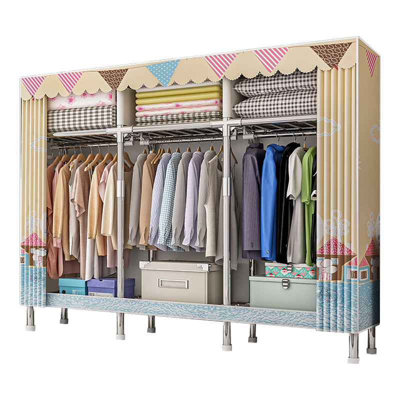 Contemporary Wardrobe Armoire with Shelves Steel Wardrobe Closet for Bedroom