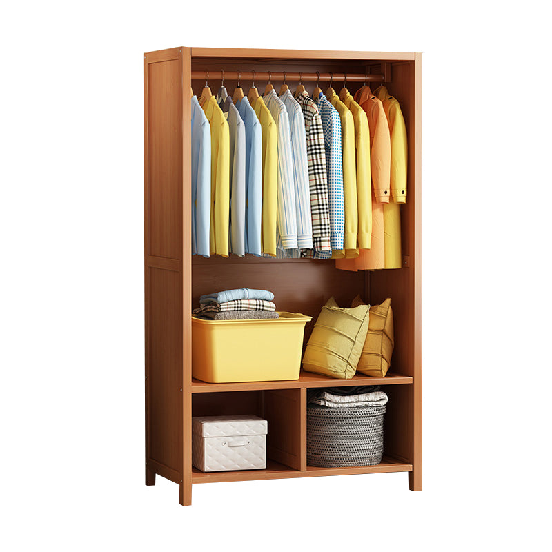 Modern Solid Wood Wardrobe for Home Brown Cabinet with Shelves