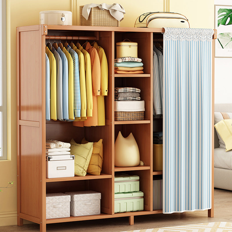 Modern Solid Wood Wardrobe for Home Brown Cabinet with Shelves