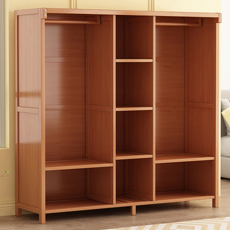 Modern Solid Wood Wardrobe for Home Brown Cabinet with Shelves