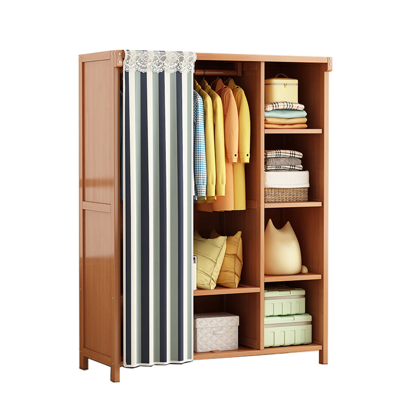 Modern Solid Wood Wardrobe for Home Brown Cabinet with Shelves