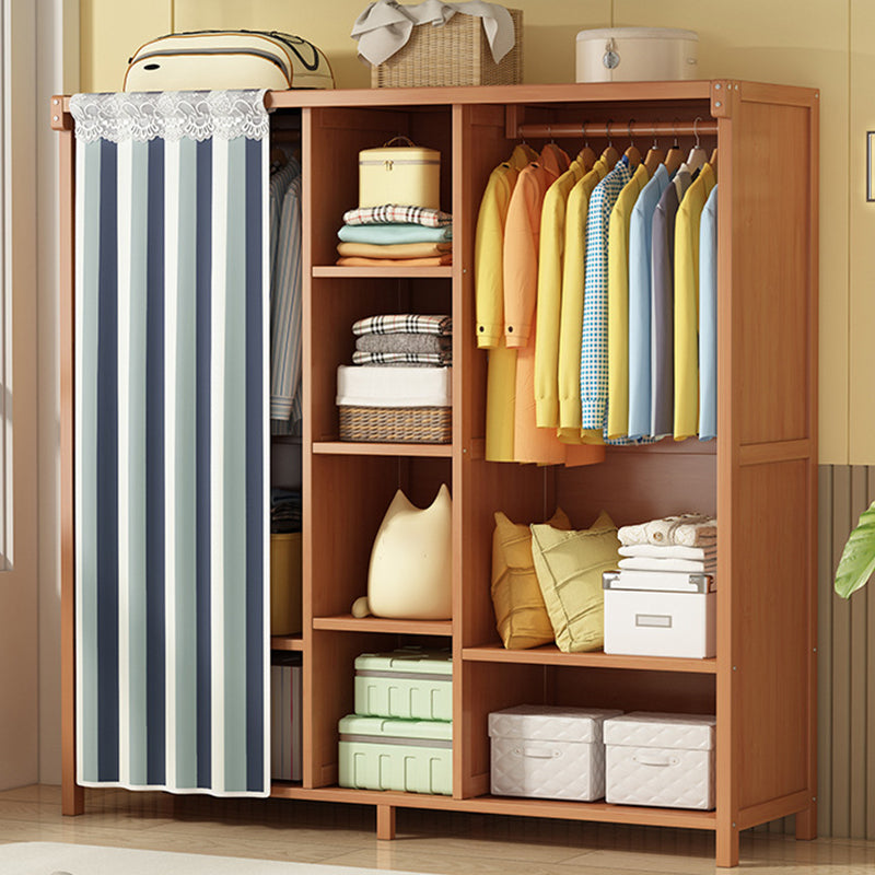 Modern Solid Wood Wardrobe for Home Brown Cabinet with Shelves