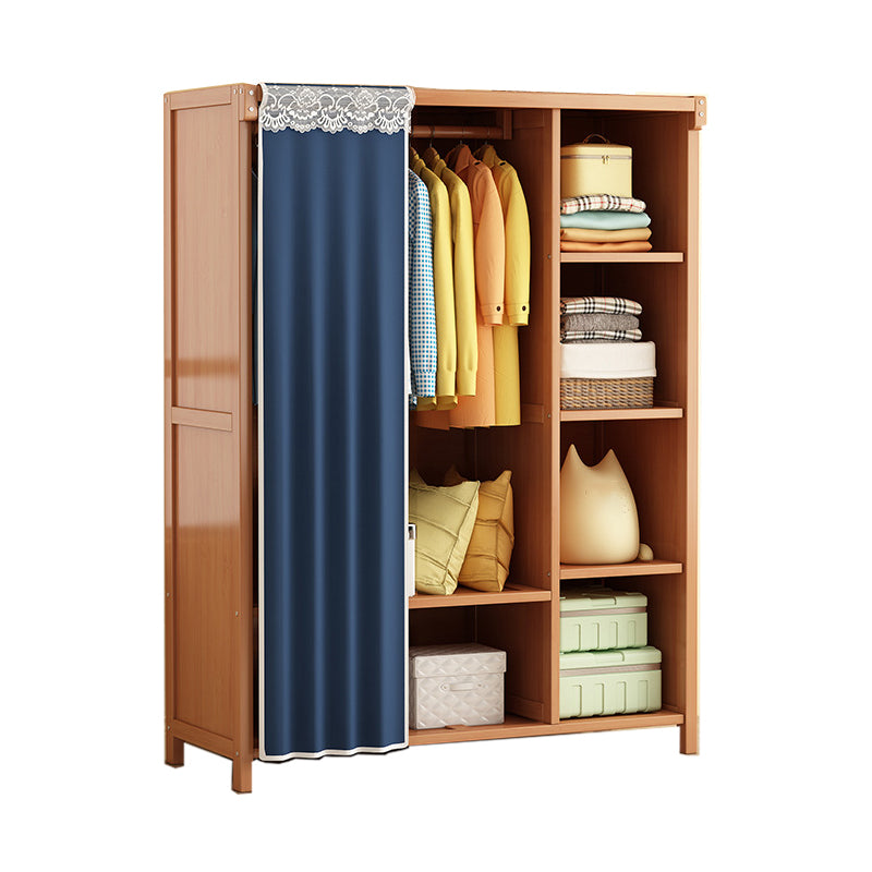Modern Solid Wood Wardrobe for Home Brown Cabinet with Shelves
