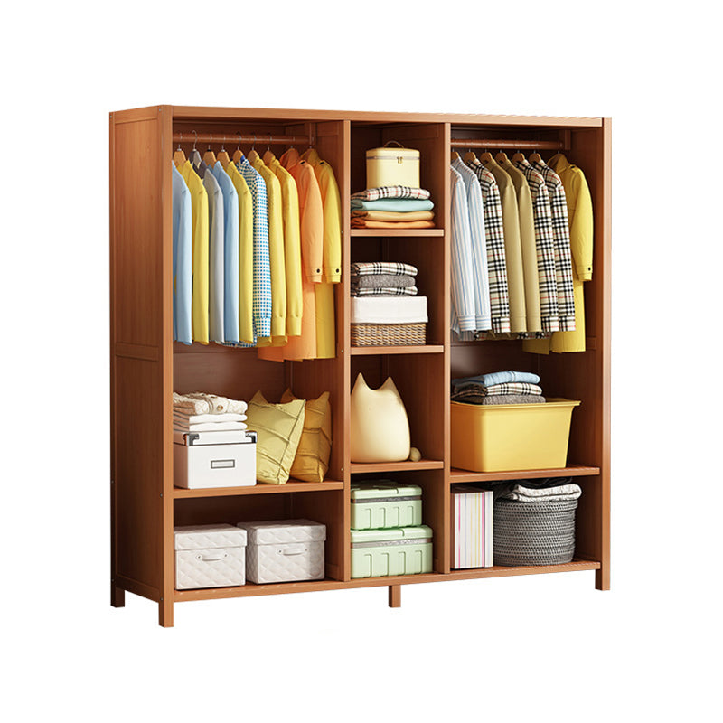 Modern Solid Wood Wardrobe for Home Brown Cabinet with Shelves