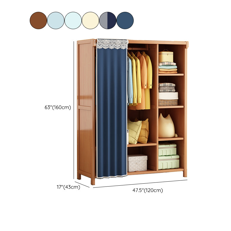 Modern Solid Wood Wardrobe for Home Brown Cabinet with Shelves