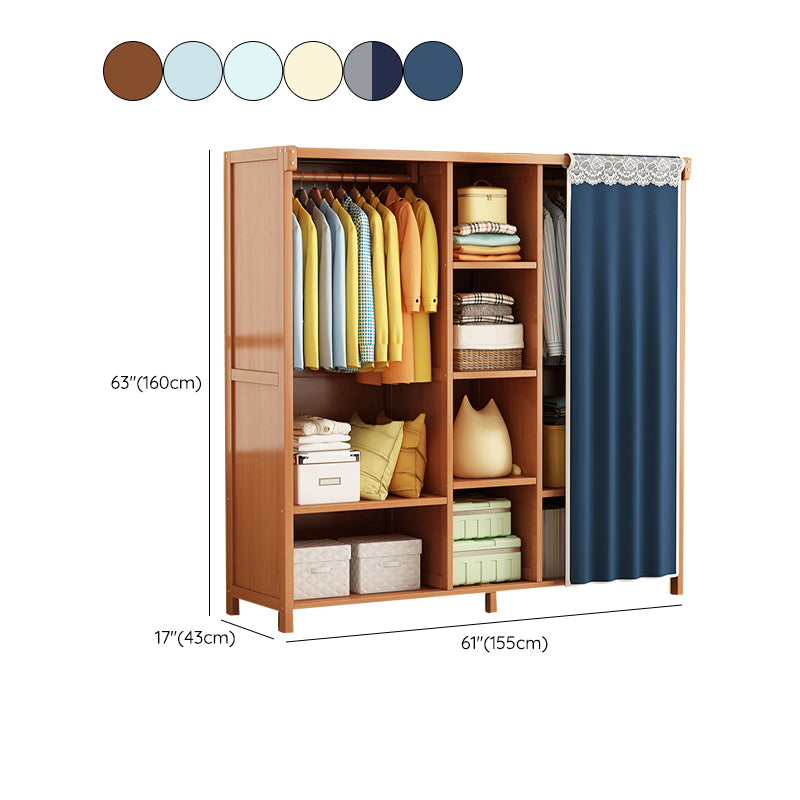 Modern Solid Wood Wardrobe for Home Brown Cabinet with Shelves
