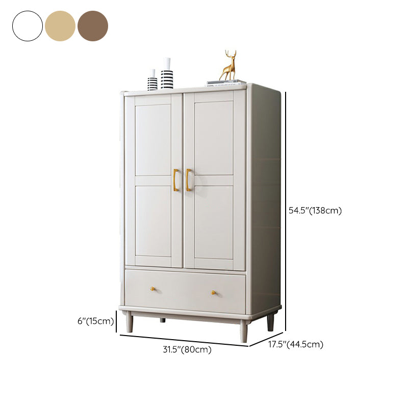 Traditional Rubberwood Wardrobe with Drawer Matte Finish Cabinet for Home