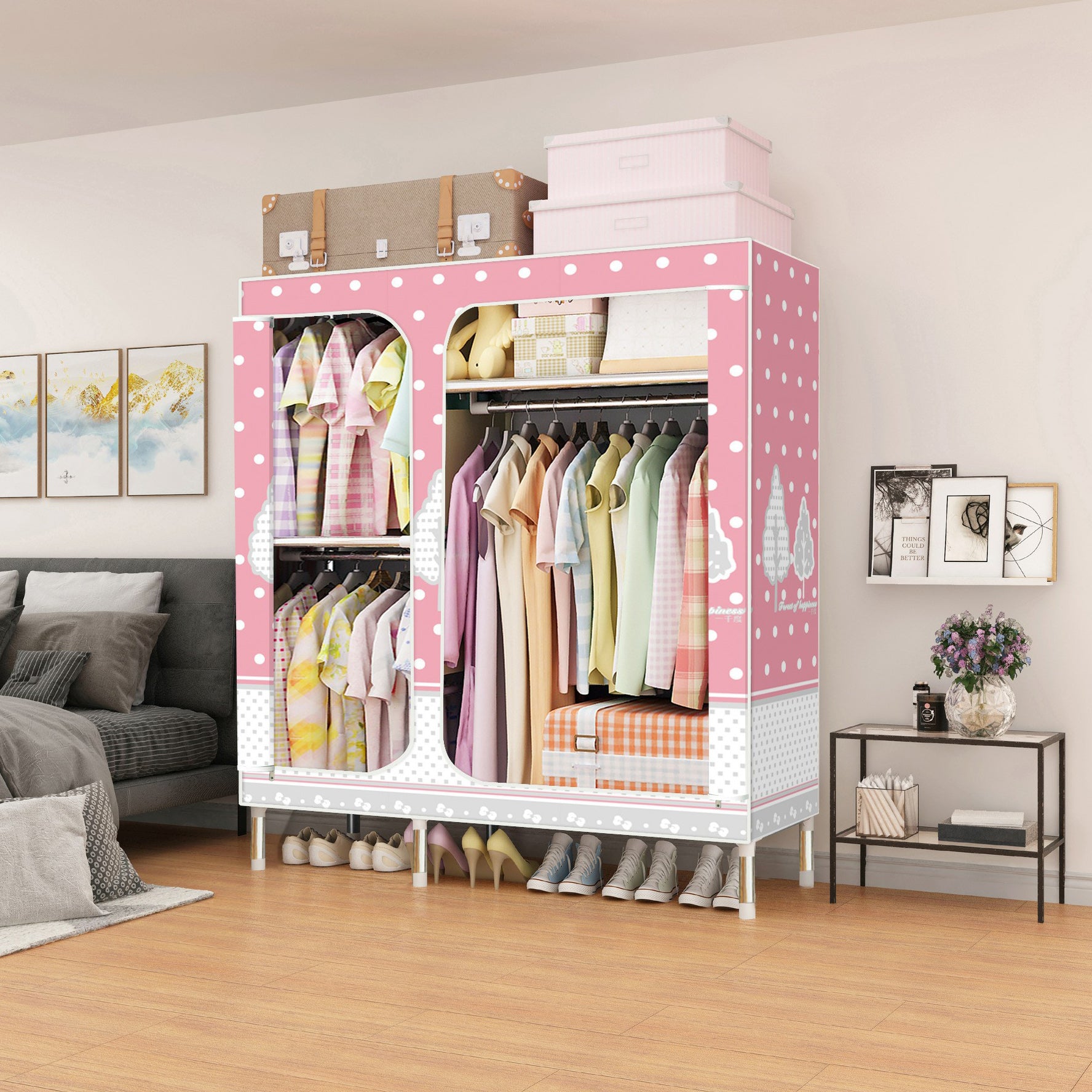 Contemporary Style Home Wardrobe Steel Wardrobe Closet with Shelves